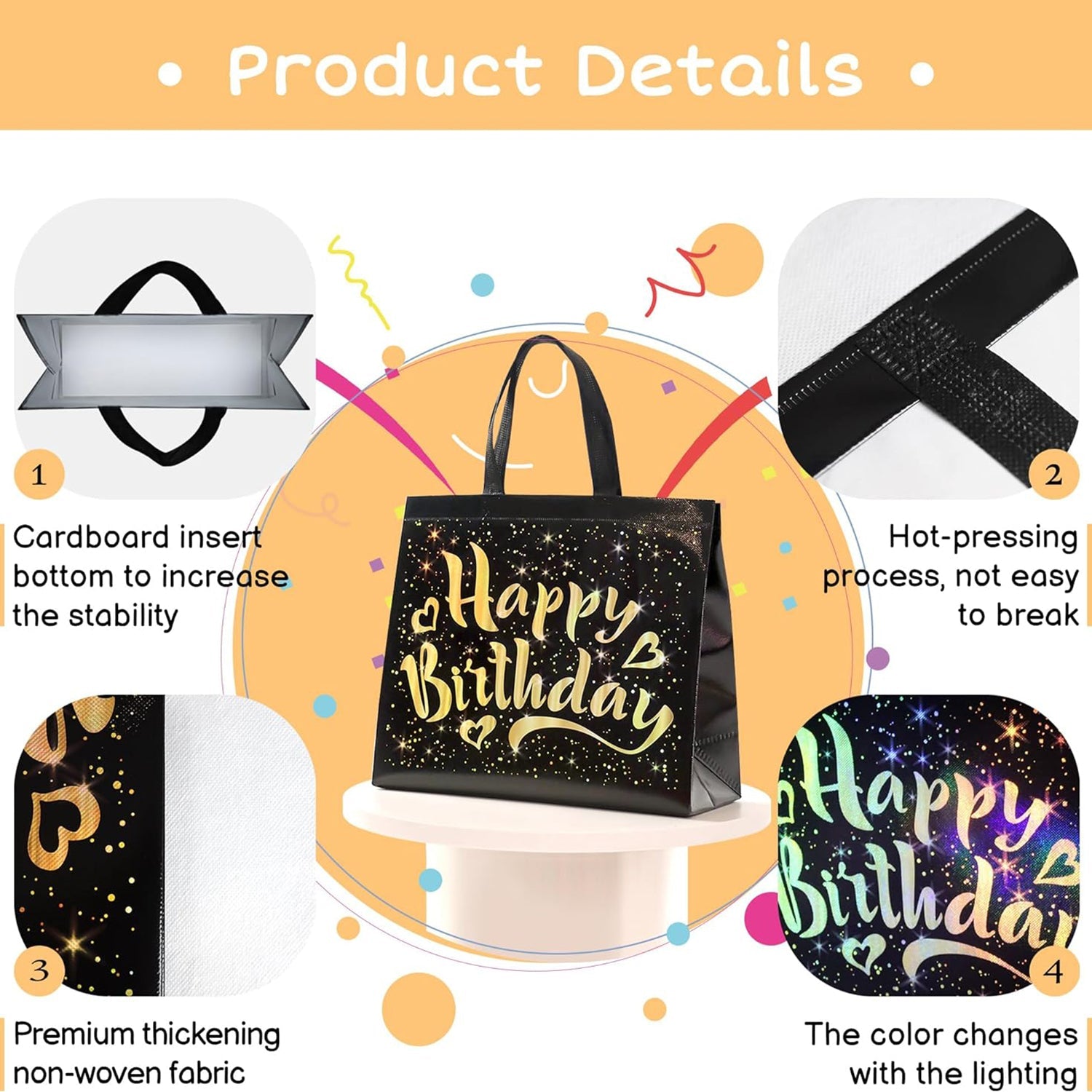 Birthday Gift Bag with Gold Shiny Stars, Reusable Party Gift Bags (1 Pc) Birthday Gift Bag with Gold Shiny Stars, Reusable Party Gift Bags (1 Pc)